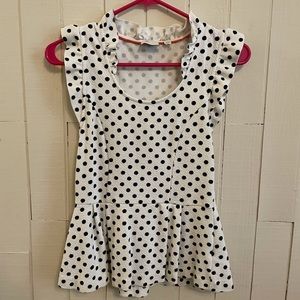 Anthropologie Black & White Polkadot Peplum Shirt